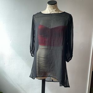 Sexy Black Sheer Oversized 3/4 Quarter Sleeve Top